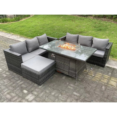 Fimous Outdoor Rattan Garden Furniture Sofa Set Gas Fire Pit Dining