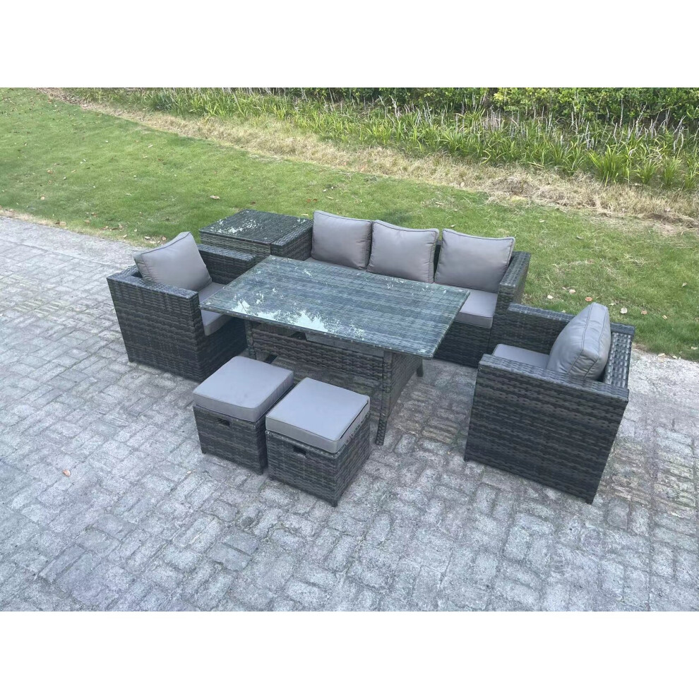 B&Q - 7 Seater Rattan Garden Furniture Set Patio Outdoor Rectangular Dining Table Lounge Sofa Chair With 2 Small Stools - Image 3