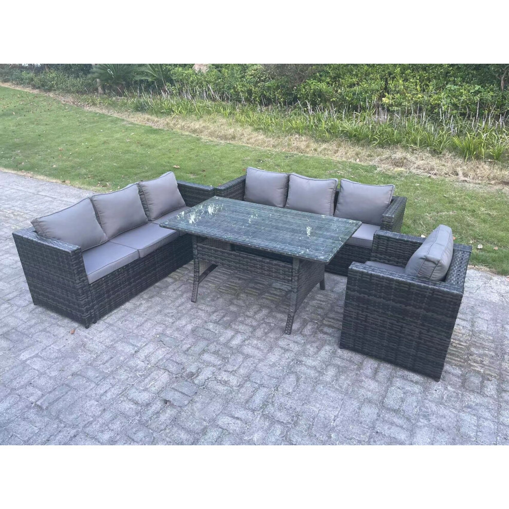 Fimous Outdoor Lounge Sofa Garden Furniture Set Rattan Rectangular Dining Table Patio Chair 7 Seater Dark Grey Mixed-image-OPC-PC2YPWV-NEW