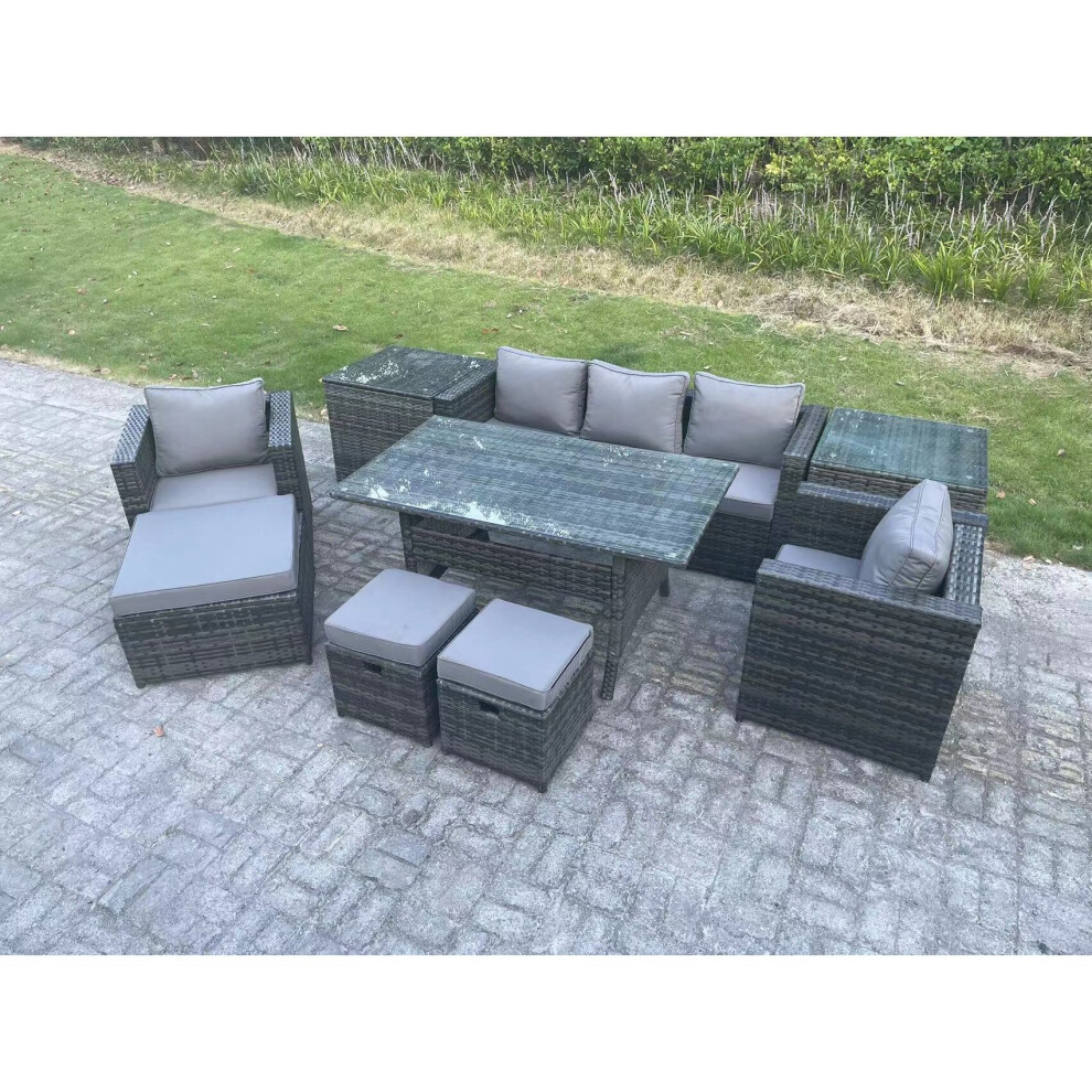 Fimous Unisex Dark Grey Garden Furniture Set Patio Rattan Dining Table Lounge Sofa Chair Footstools In Size 3 - Image 3