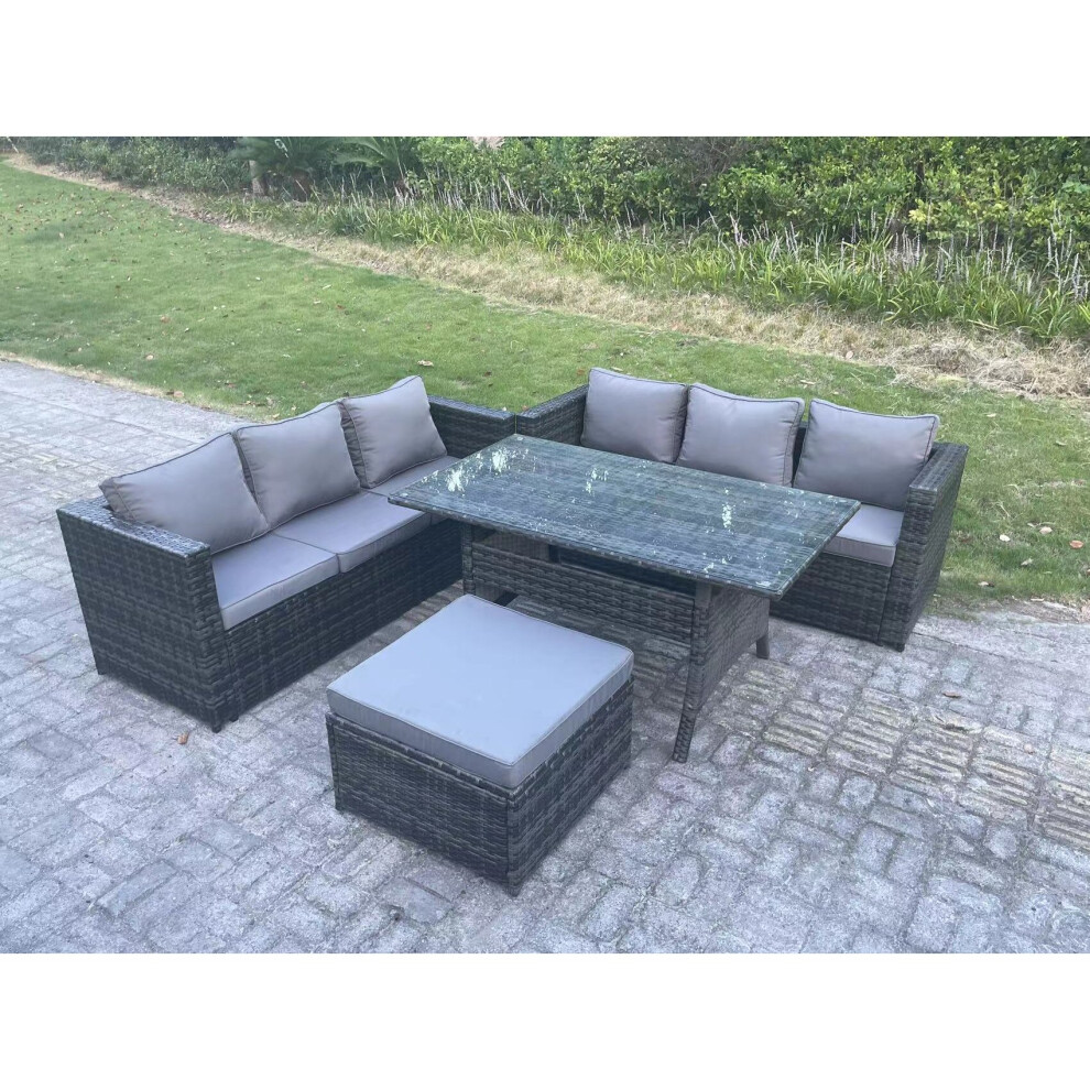 Fimous 7-Seater Rattan Lounge Sofa Set With Dining Table & Footstool - Dark Grey - Image 3