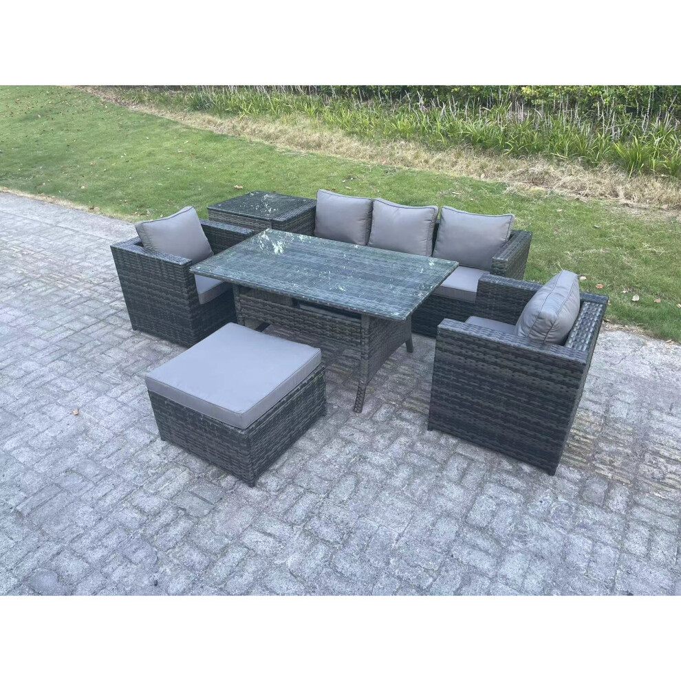 Fimous PE Wicker Rattan Garden Furniture Set Outdoor Rectangular Dining Table Lounge Sofa Chair with Side Table Stool 6 Seater-image-OPC-PC2YPVZ-NEW