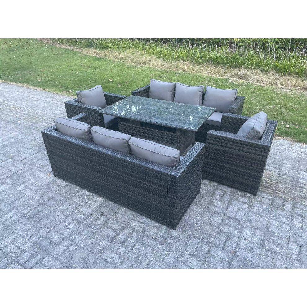 Fimous 8-Seater Rattan Lounge Sofa Set With Dining Table & Armchair - Dark Grey - Image 3