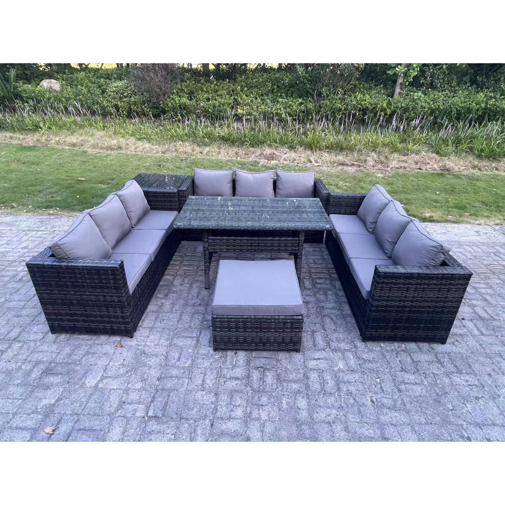 B&Q - 10 Seater Outdoor Garden Furniture Rattan Lounge Sofa Set Patio Rectangular Dining Table With Big Footstool Side Table - Image 3