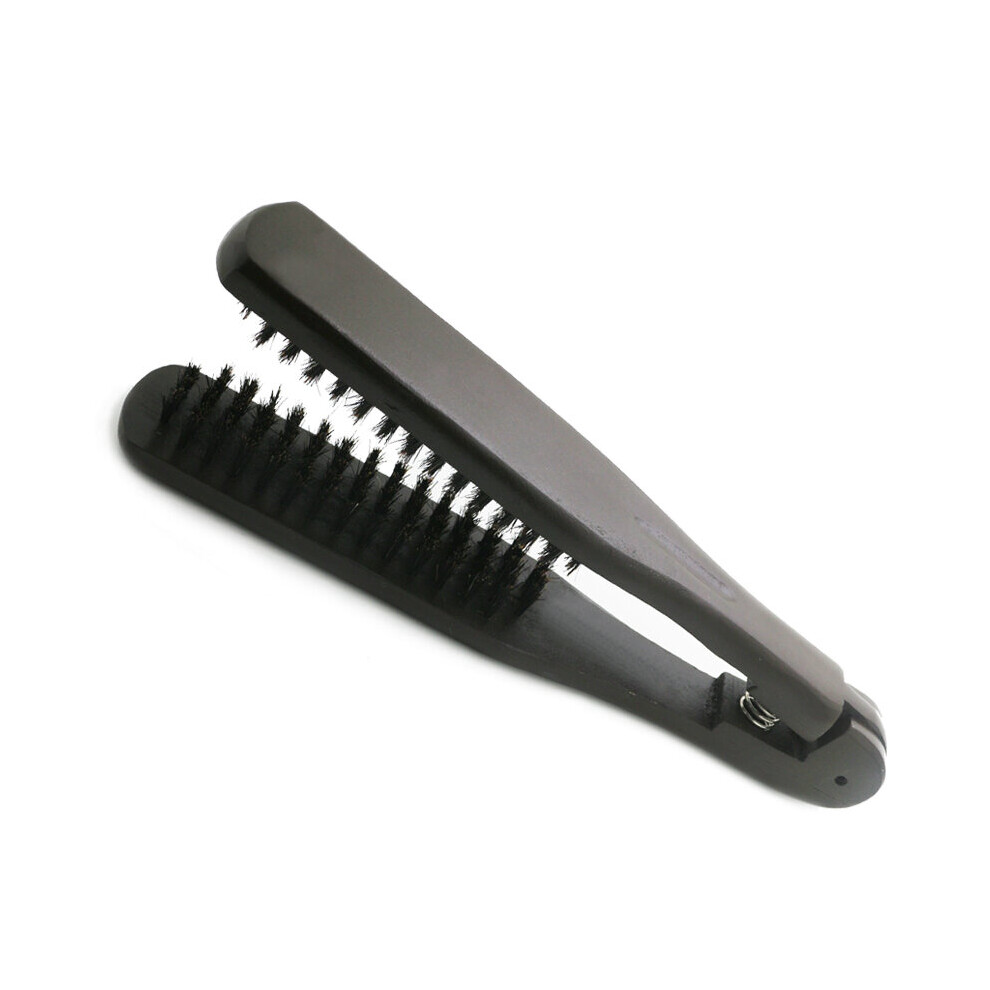 Dechoicelife Unisex Black (A-) Dropshipping Hair Straightening Brushes Double Side V Shape Comb Clamp Naural Boar Bristle Wooden Handle Combs Styling U1171