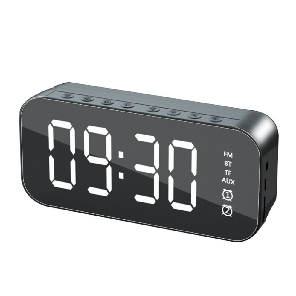 (A-) Subwoofer Speaker Bluetooth 5.0 Wireless Smart Mirror Alarm Clock Fm Radio Led Digital Desktop Clocks Support Tf Card Aux Black 4851195406162