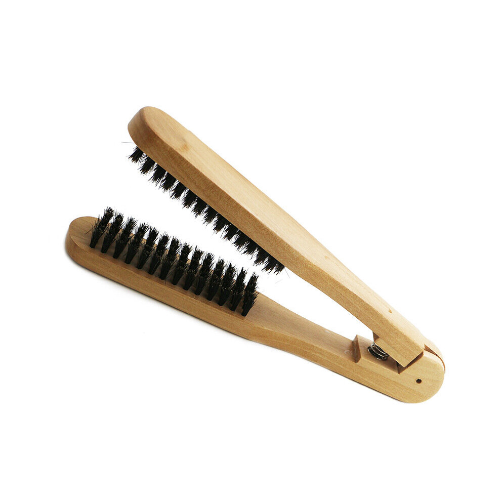 Dechoicelife Unisex (A-Burlywood) Dropshipping Hair Straightening Brushes Double Side V Shape Comb Clamp Naural Boar Bristle Wooden Handle Combs Styling U1171