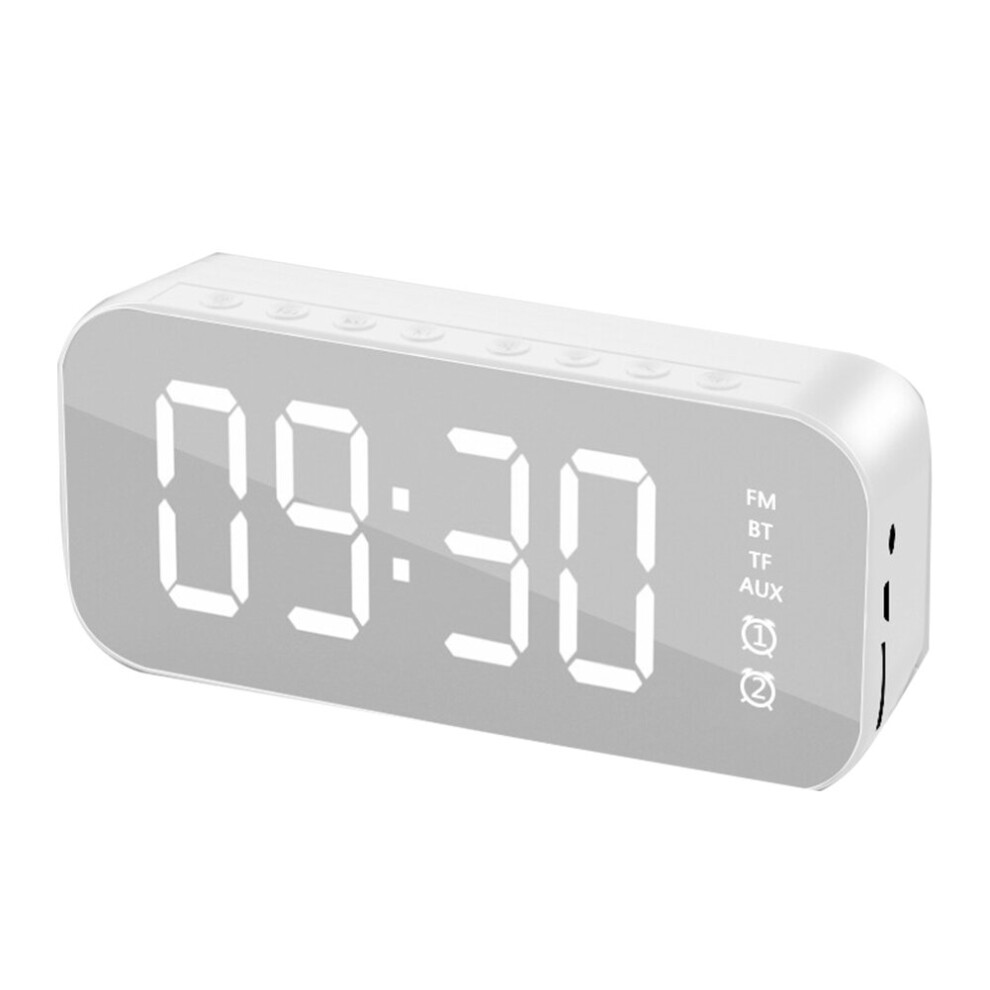 (A-) Subwoofer Speaker Bluetooth 5.0 Wireless Smart Mirror Alarm Clock Fm Radio Led Digital Desktop Clocks Support Tf Card Aux White 4851195406209