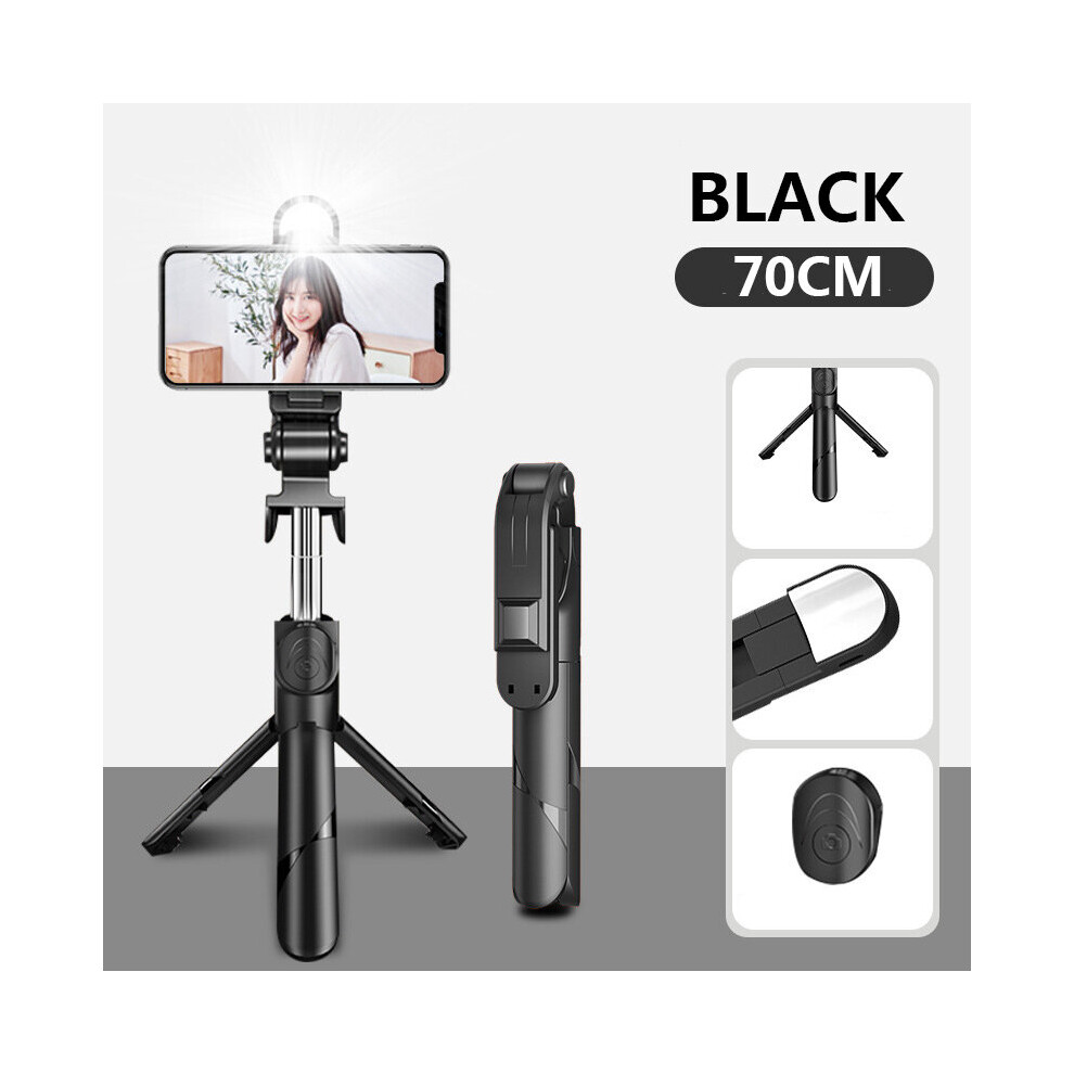 (A- 70Cm Light) Xt02 100Cm Bluetooth Wireless Selfie Stick Mini Tripod Extendable Monopod With Fill Remote Shutter For Ios Android Phone Black/Light 4852056946087