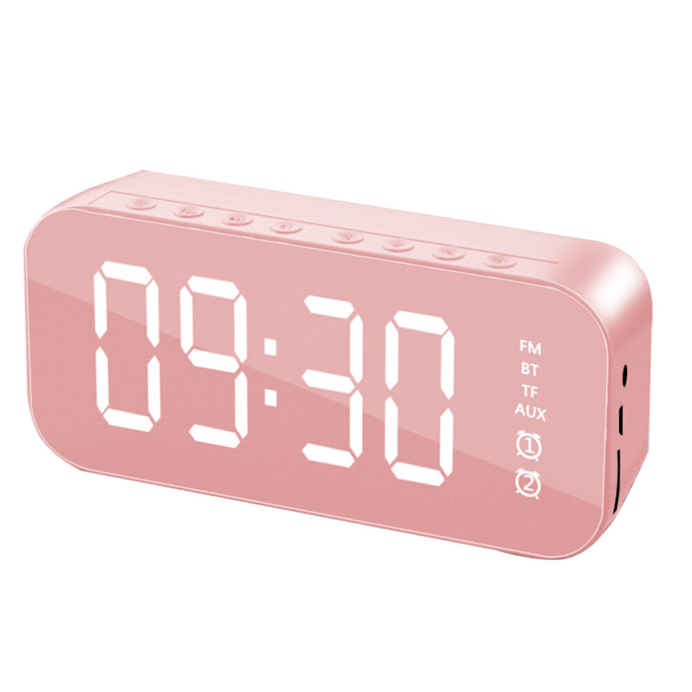 (A-) Subwoofer Speaker Bluetooth 5.0 Wireless Smart Mirror Alarm Clock Fm Radio Led Digital Desktop Clocks Support Tf Card Aux Pink 4851195406186