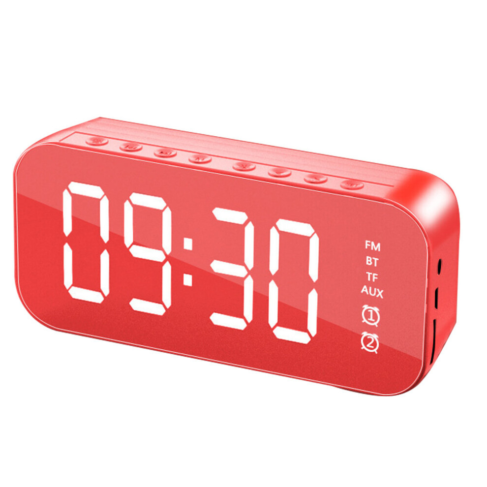 (A-) Subwoofer Speaker Bluetooth 5.0 Wireless Smart Mirror Alarm Clock Fm Radio Led Digital Desktop Clocks Support Tf Card Aux Red 4851195406193