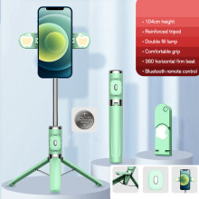 (a-Green) M01S Mini Bluetooth Tripod Selfie Stick Double Fill Light Mobile Phone Live Photo Portable Selfie Stick Tripod For Huawei Xiaomi