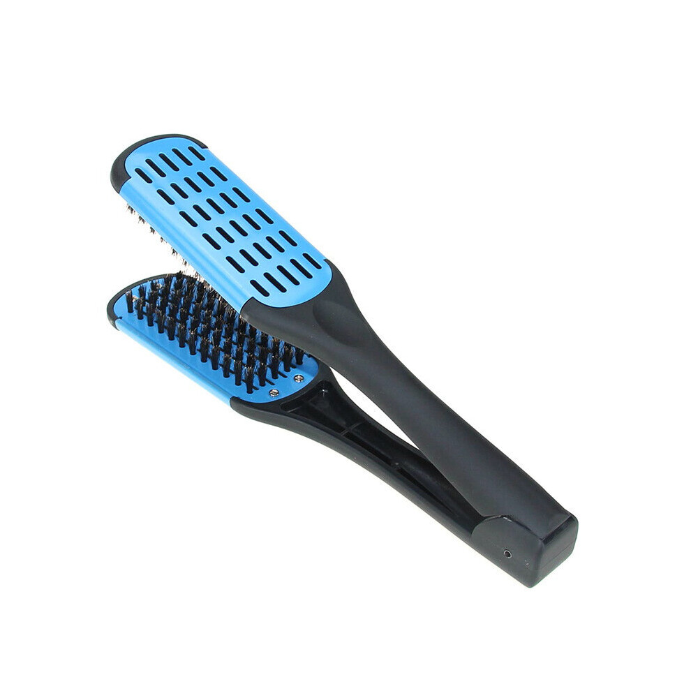 Dechoicelife Unisex Black (A-Blue (Blackhandle)) Hair Straightening Comb Double Sided Clamp Comb Boar Bristle Hair Brush Hair Straightener V Shape Splint Comb Hair Styling Tool