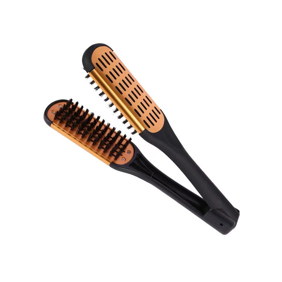 Dechoicelife Unisex Orange (A- (Blackhandle)) Hair Straightening Comb Double Sided Clamp Comb Boar Bristle Hair Brush Hair Straightener V Shape Splint Comb Hair Styling To