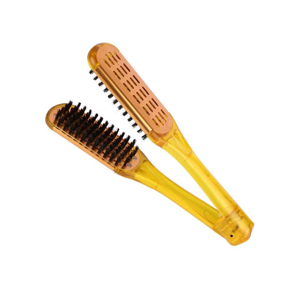 Dechoicelife Unisex Orange (A- (Yellowhandle) Hair Straightening Comb Double Sided Clamp Comb Boar Bristle Hair Brush Hair Straightener V Shape Splint Comb Hair Styling To