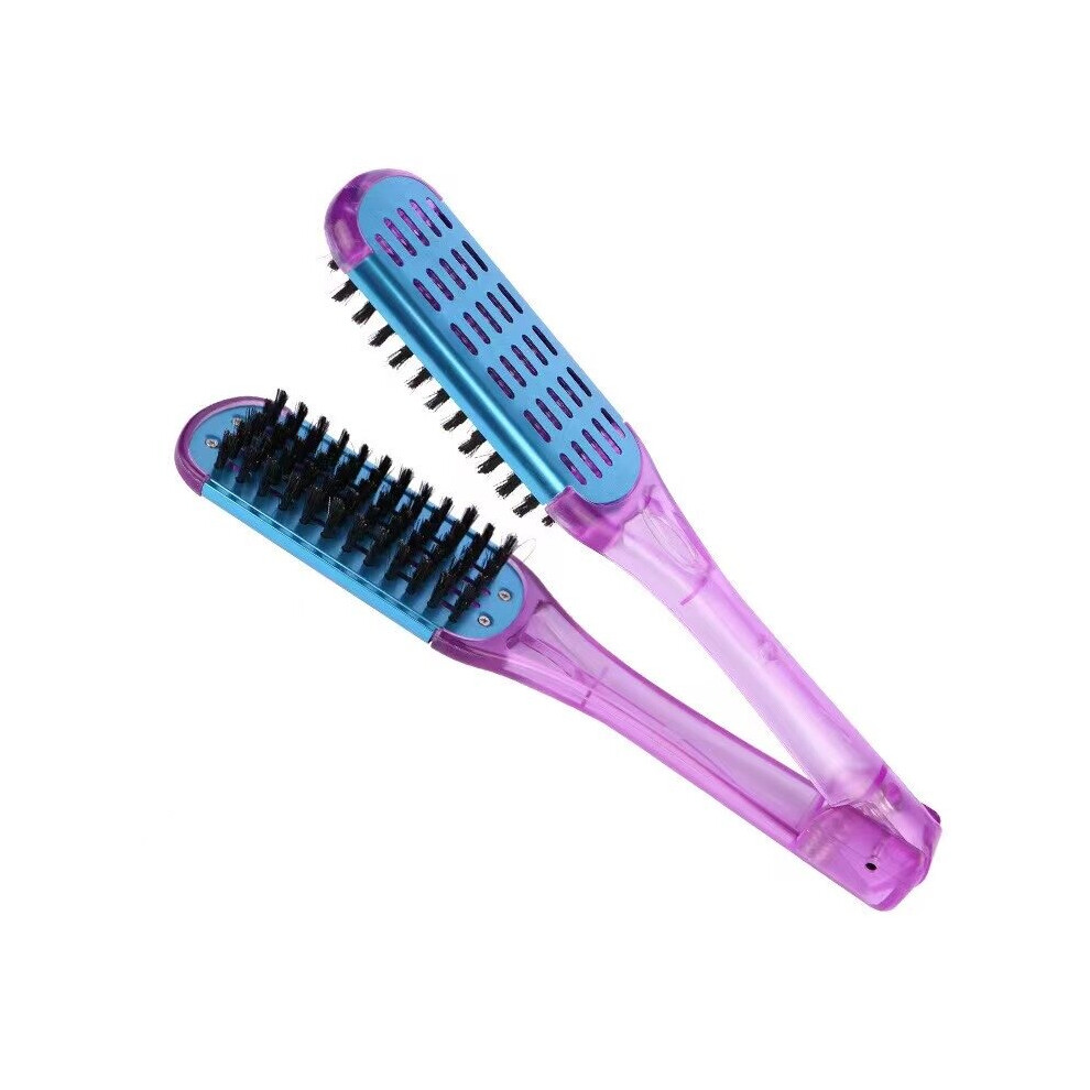 Dechoicelife Unisex Blue (A- (Purplehandle)) Hair Straightening Comb Double Sided Clamp Comb Boar Bristle Hair Brush Hair Straightener V Shape Splint Comb Hair Styling Too