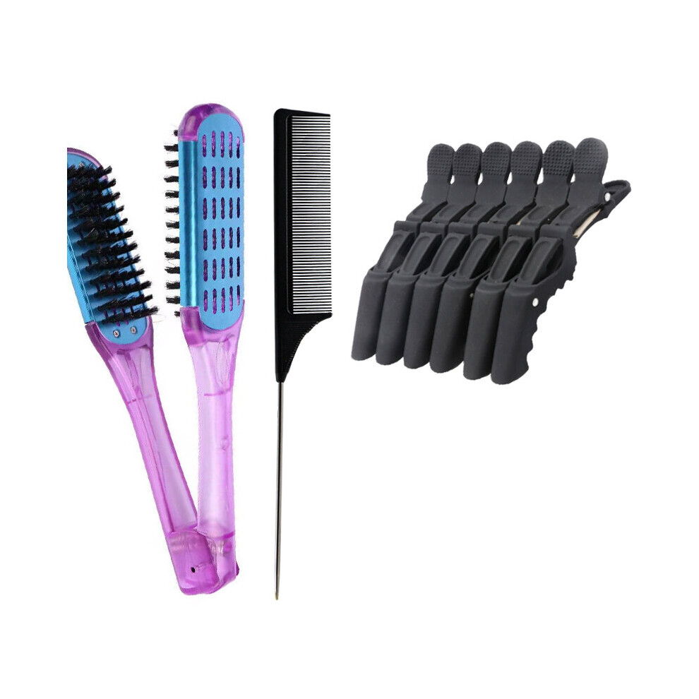 Dechoicelife Unisex (A-Set-7) Hair Straightening Comb Double Sided Clamp Comb Boar Bristle Hair Brush Hair Straightener V Shape Splint Comb Hair Styling Tools