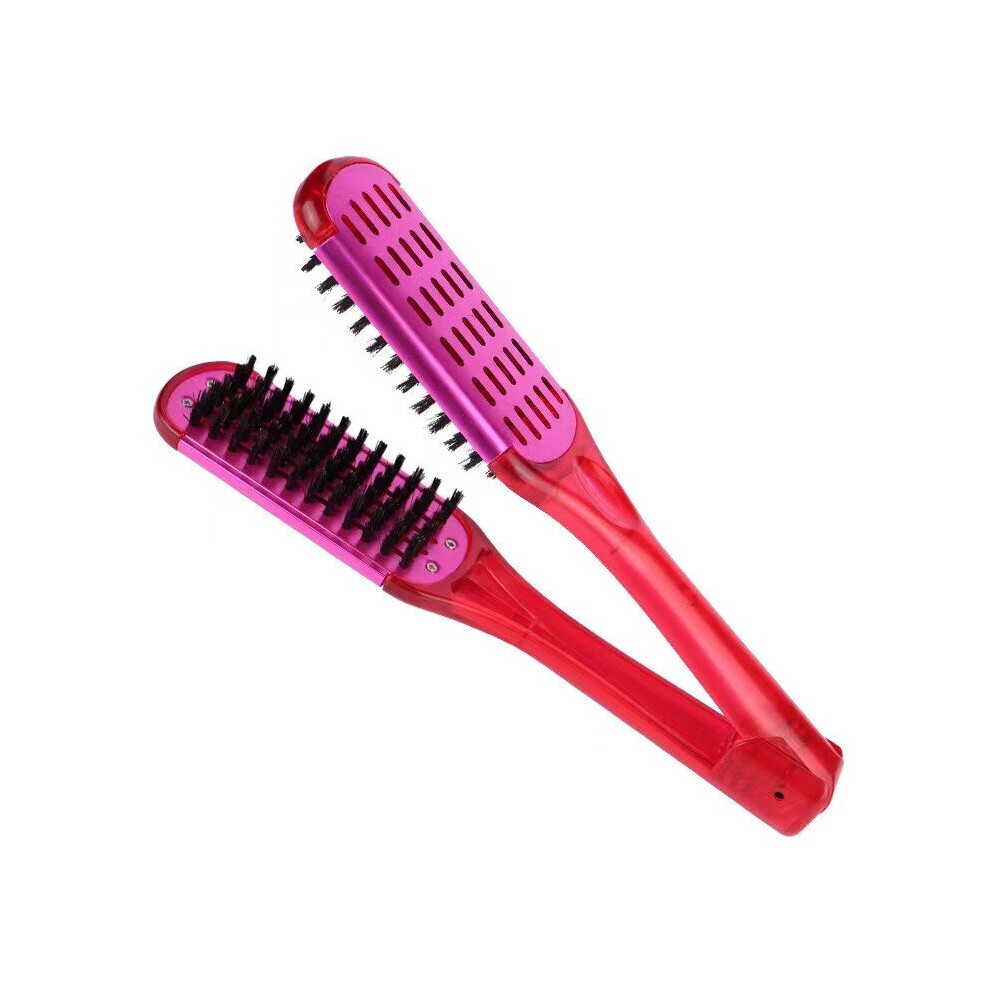 Dechoicelife Unisex Purple (A- (Redhandle)) Hair Straightening Comb Double Sided Clamp Comb Boar Bristle Hair Brush Hair Straightener V Shape Splint Comb Hair Styling Tool