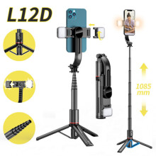 (a-L12 Dual Fill Light) Outdoor live broadcast Portable Wireless Bluetooth Selfie Stick Tripod Reinforcement Aluminum Alloy Bracket(1060mm/1085mm)