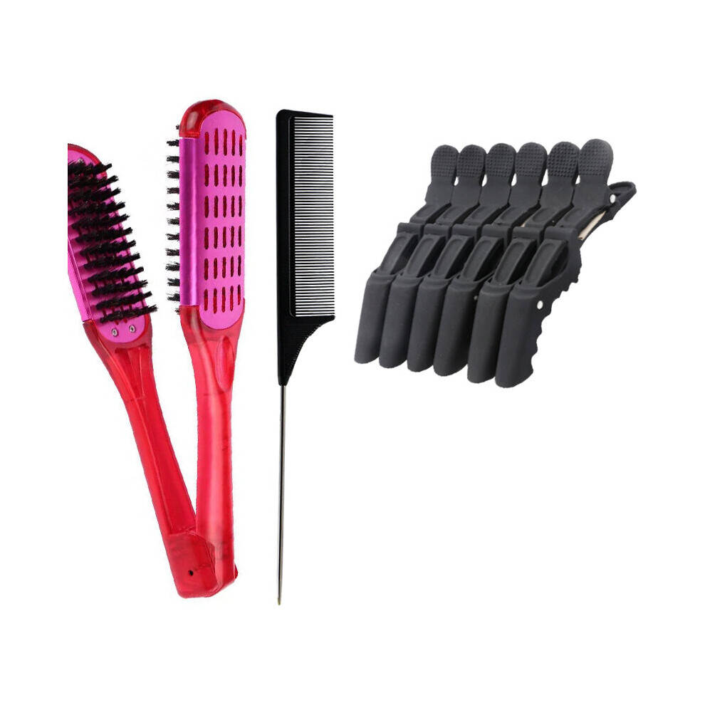 Dechoicelife Unisex (A-Set-6) Hair Straightening Comb Double Sided Clamp Comb Boar Bristle Hair Brush Hair Straightener V Shape Splint Comb Hair Styling Tools
