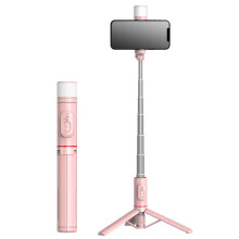 (a-Q12S pink fill light) Xaiomi Selfie Stick Tripod Camera Grip Phone Insta 360 Selfie Stick Telescopic Pole Wireless Bluetooth Selfie Stick Fill Light