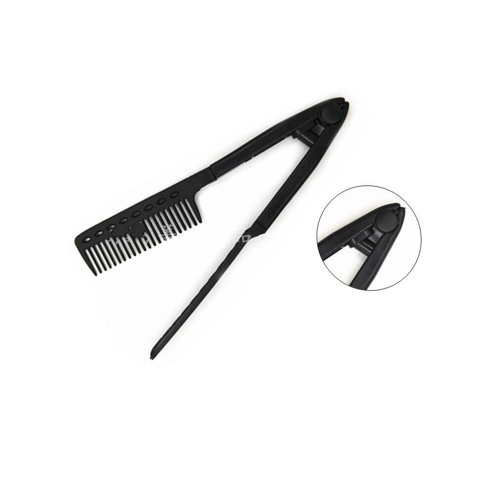Dechoicelife (A-Black) Portable V Type Hair Straightener Comb Folding Styling Clip Tool Salon Hairdressing Brush Styling