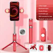 (a-Red) M01S Mini Bluetooth Tripod Selfie Stick Double Fill Light Mobile Phone Live Photo Portable Selfie Stick Tripod For Huawei Xiaomi