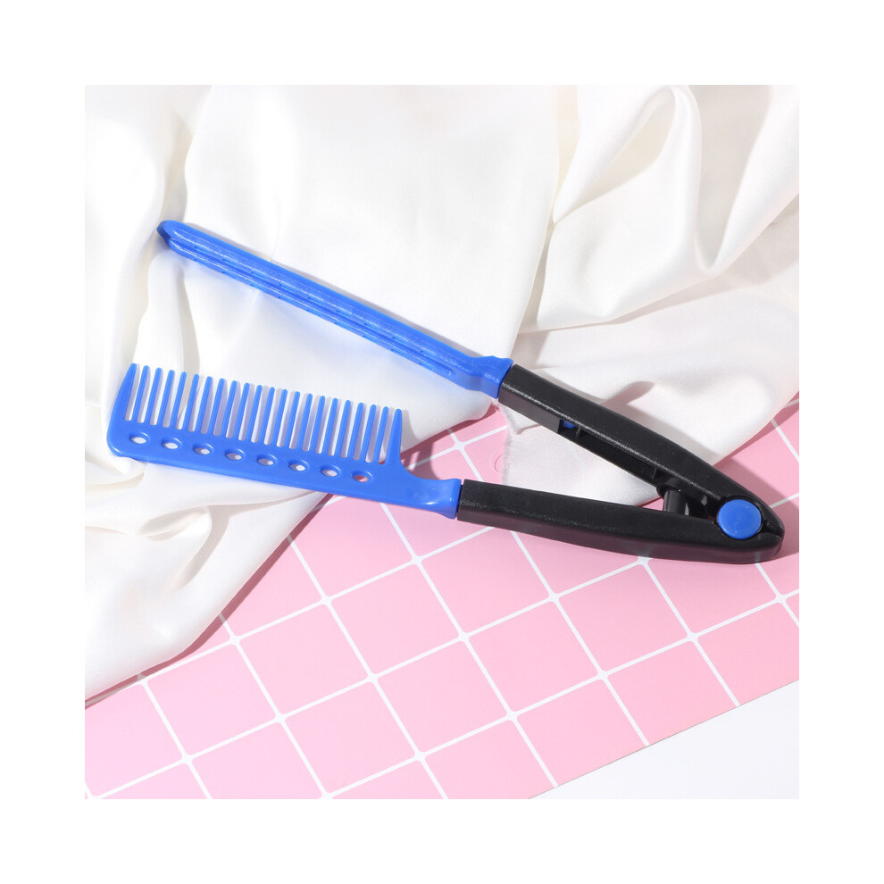 Dechoicelife Unisex Blue (A-) F1ff Folding V Comb Hair Straightener Hairdressing Salon Straightening Brush Tops New