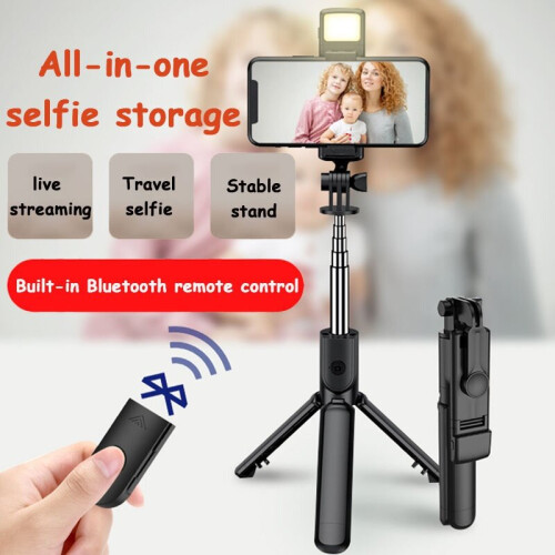 (a-Without light) Wireless Bluetooth Selfie Stick Foldable Mini Tripod With Fill Light Shutter Remote Control For IOS Android Phones Selfie Sticks 1