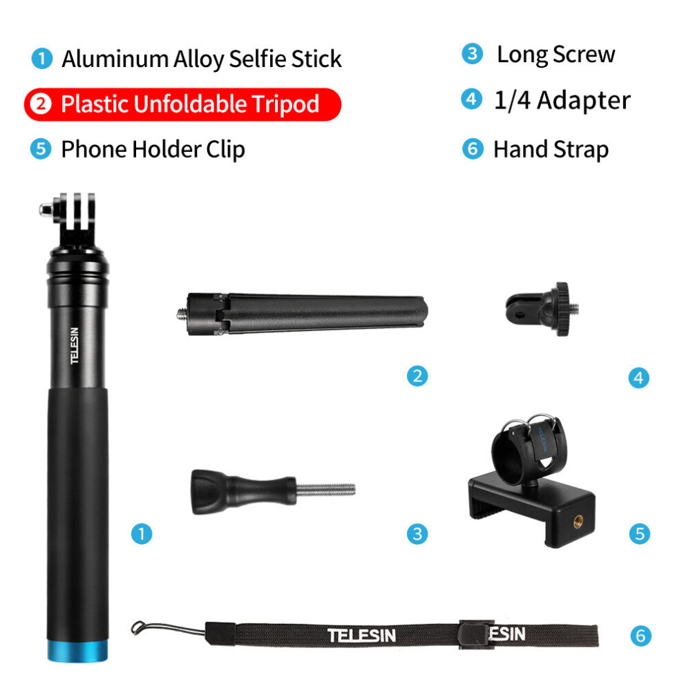 (A-Old Model) Telesin 0.9M Extendable Aluminum Alloy Selfie Stick + Detachable Tripod Phone Holder For Gopro Insta360 Osmo Action Accessories 4855008110260