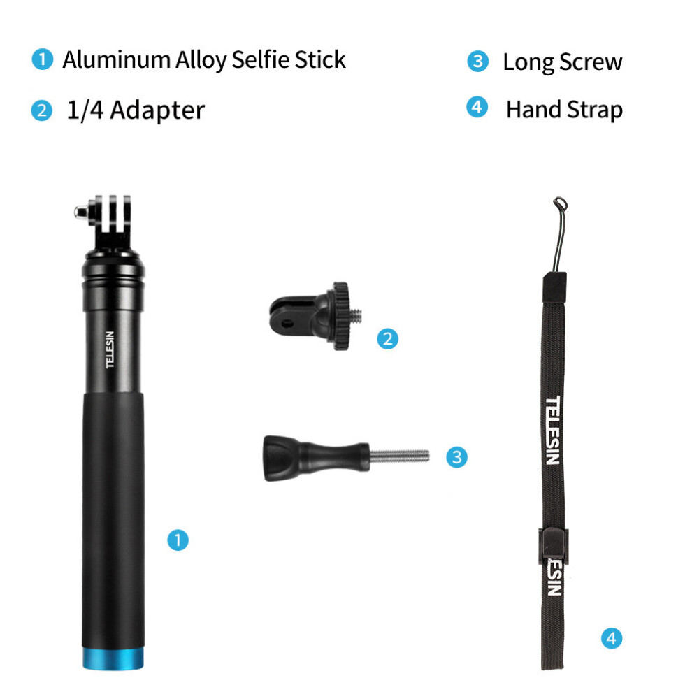 (A-Basics Model) Telesin 0.9M Extendable Aluminum Alloy Selfie Stick + Detachable Tripod Phone Holder For Gopro Insta360 Osmo Action Accessories 4855008110246