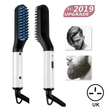 (a-New Style UK PLUG) Dropshing Men Quick Beard Straightener Styler Comb Multifunctional Hair Curling Curler Show Cap Tool Styling Accessories