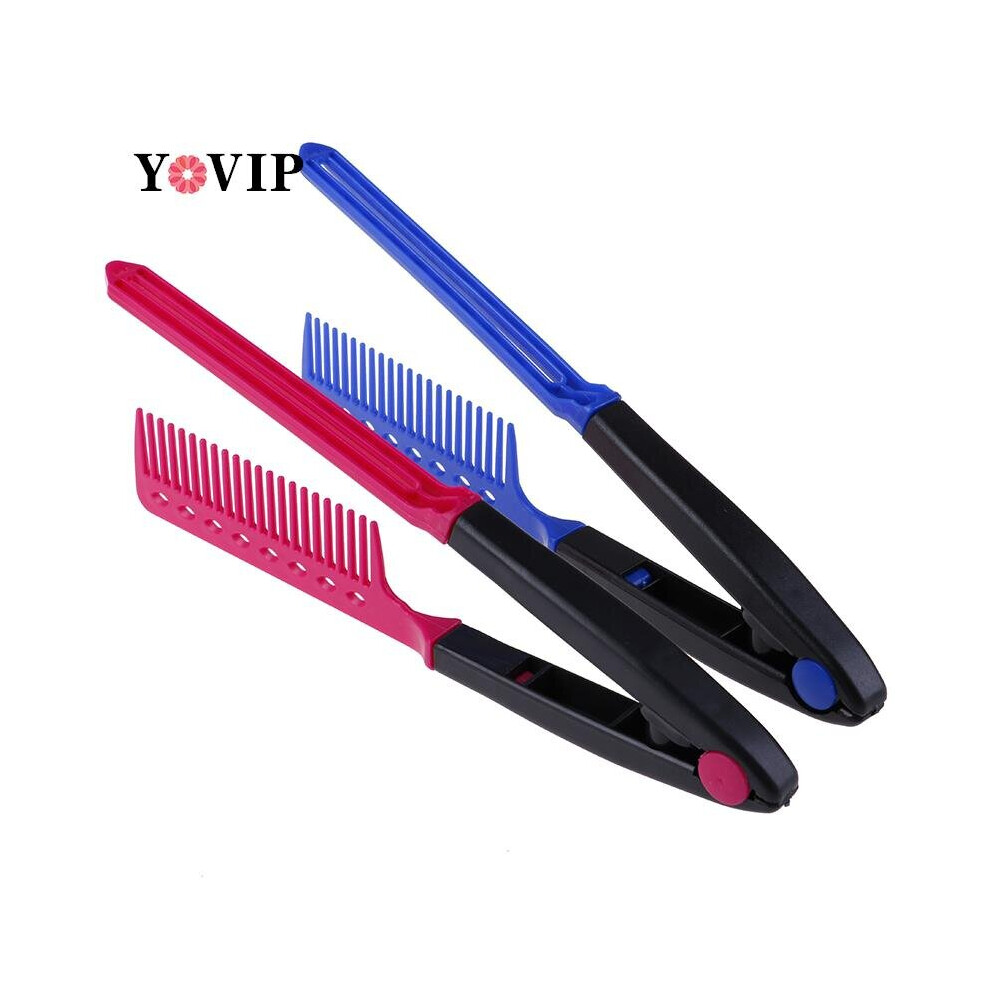 Dechoicelife Unisex Blue,Pink 1 Pc Women V Type Design Hair Straightener Comb Folding Hair Sort Out Pink / Blue Modeling Salon Hairdresser Combs Styling Tool
