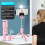 (a-Pink) Bluetooth Portable Selfie Stick Foldable Mini Extendable Tripod with Fill Light Wireless Remote Shutter Rotation Phone Stand 4