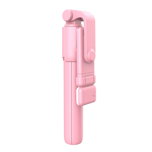 (a-Pink) Bluetooth Portable Selfie Stick Foldable Mini Extendable Tripod with Fill Light Wireless Remote Shutter Rotation Phone Stand