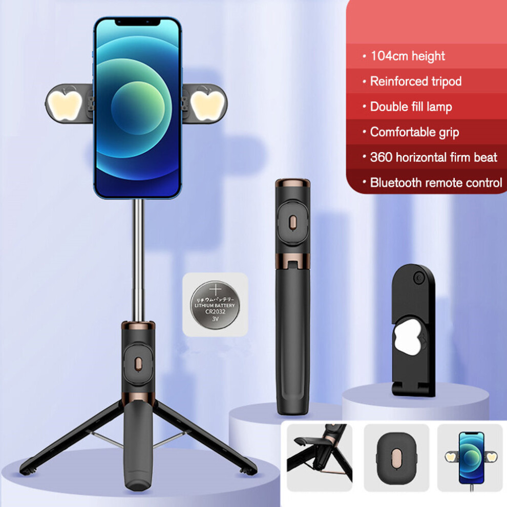 (A-) M01s Mini Bluetooth Tripod Selfie Stick Double Fill Mobile Phone Live Photo Portable Selfie Stick Tripod For Huawei Xiaomi Black/Light 4855008122744