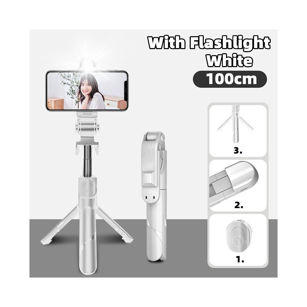 (A-100Cm-) Mamen Mini Wireless Selfie Stick With Led Fill Desktop Phone Tripod For Huawei Xiaomi Iphone Bluetooth Compatible Tripod White/Light 4852056945639