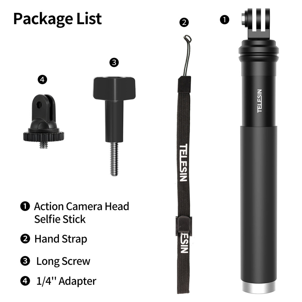 (A-Only Selfie Stick) Telesin For Gopro Selfie Stick Foldable Tripod Phone Holder Aluminum Alloy Monopod For Dji Action Insta360 Smartphone 4855008104603