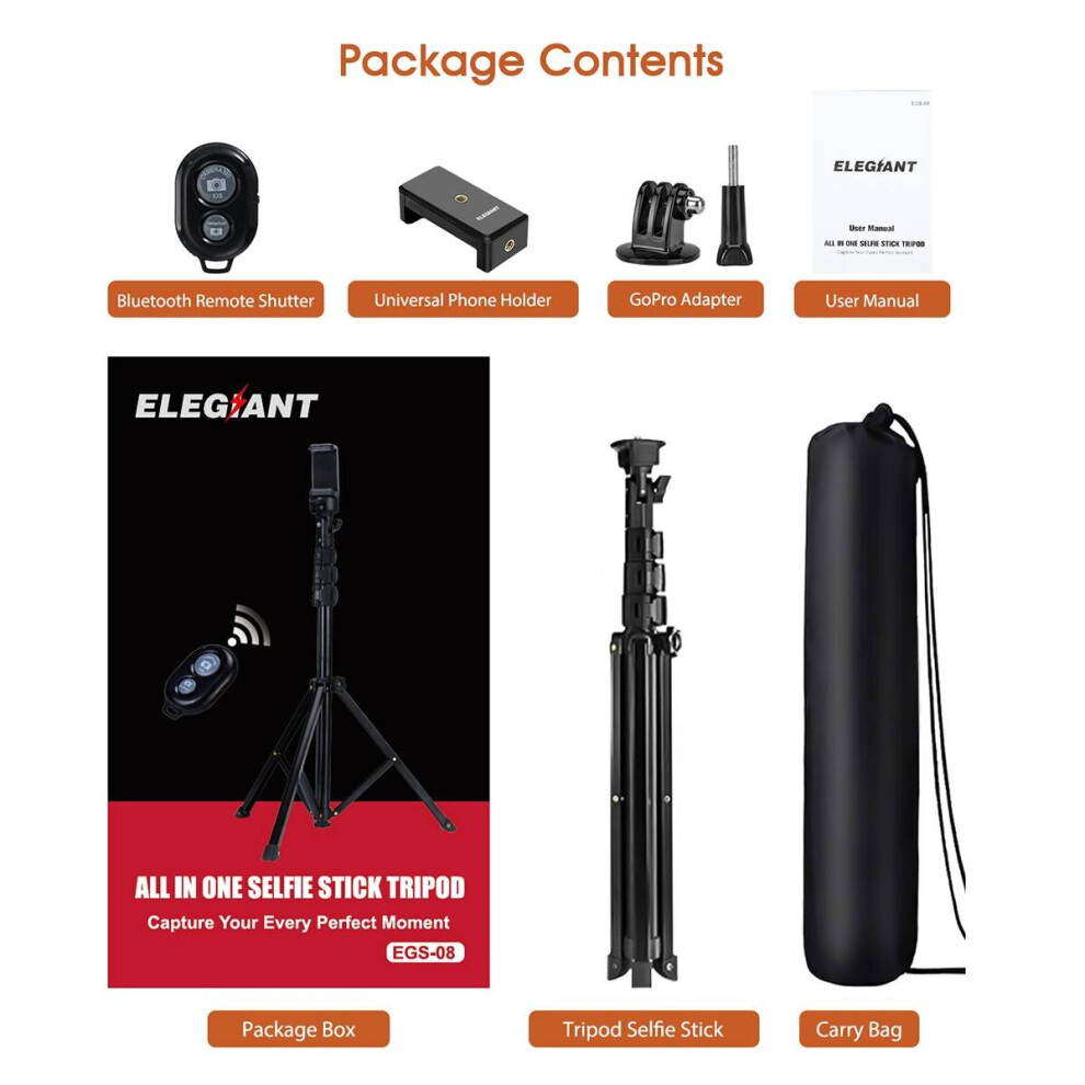 Elegiant Egs-08 Wireless Bluetooth-Compatible 2 In 1 Selfie Stick Tripod Remote Control Phone Holder Stabilizer For Mobile Phone 4855008110659