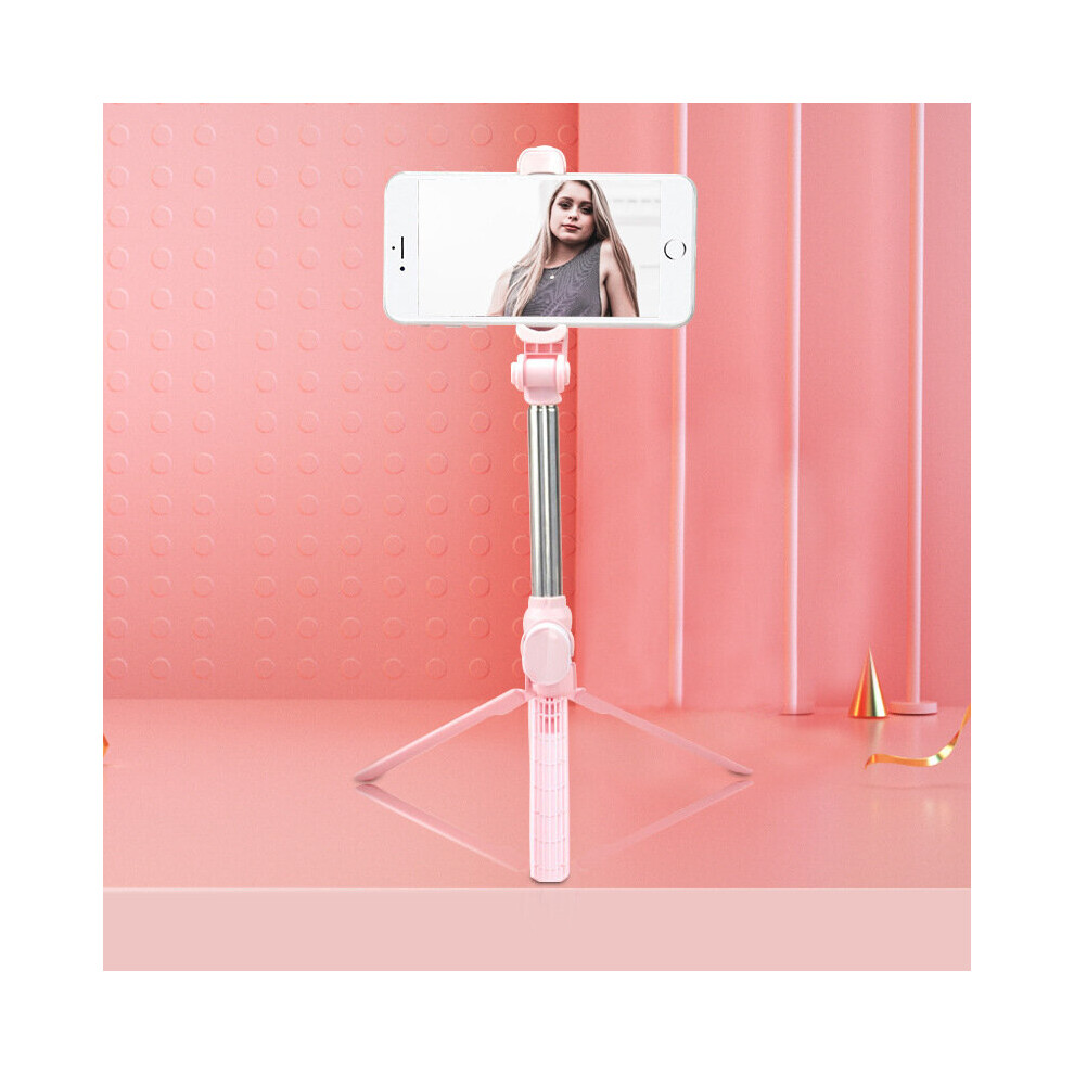 (A-) Portable Tripod For Mobile Phone Selfie Stick With Remote Control Telescopic Phone Bluetooth Stick For Huawei Iphone Android New Pink 4852056951852