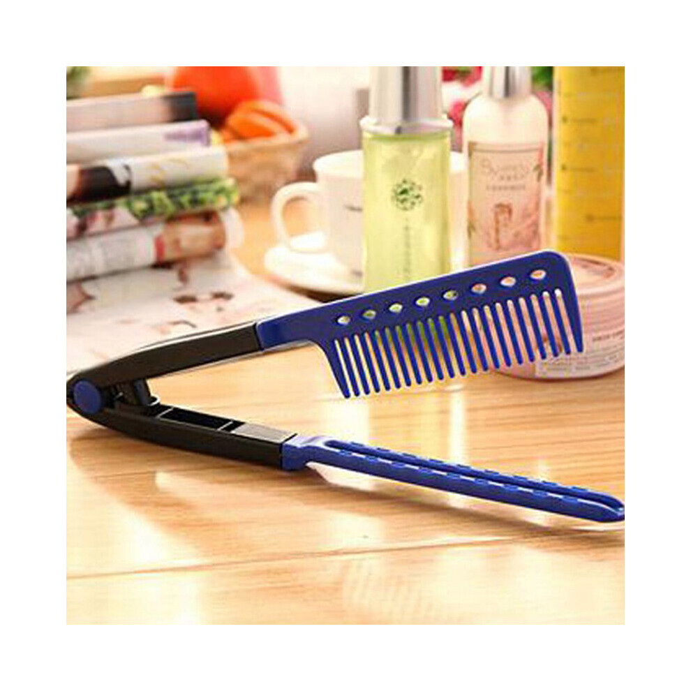 Dechoicelife Blue (A-) Professional Hair Straightener Comb Hair Straightening Comb Brush V Shape Folding Hair Styling Tool Salon Hairdress Styling Tool