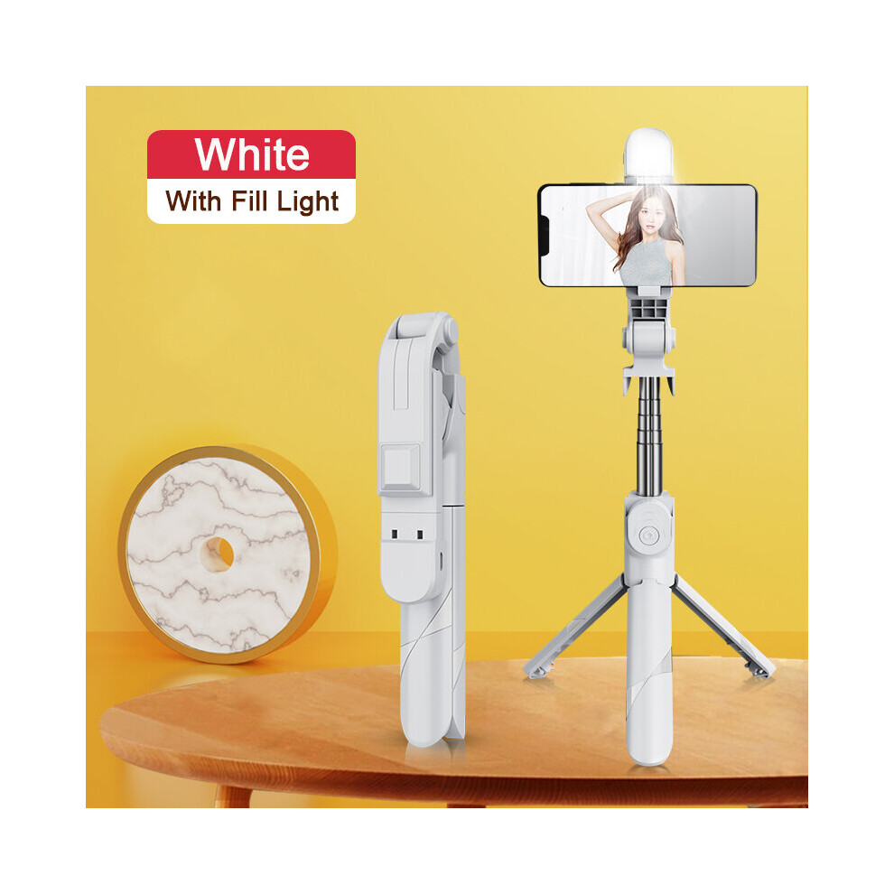(A-L) Bluetooth Selfie Stick Portable Tripod Live Broadcast Extendable Monopod With Fill Shutter Remote For Ios Android Phone White/Light 4852056945943