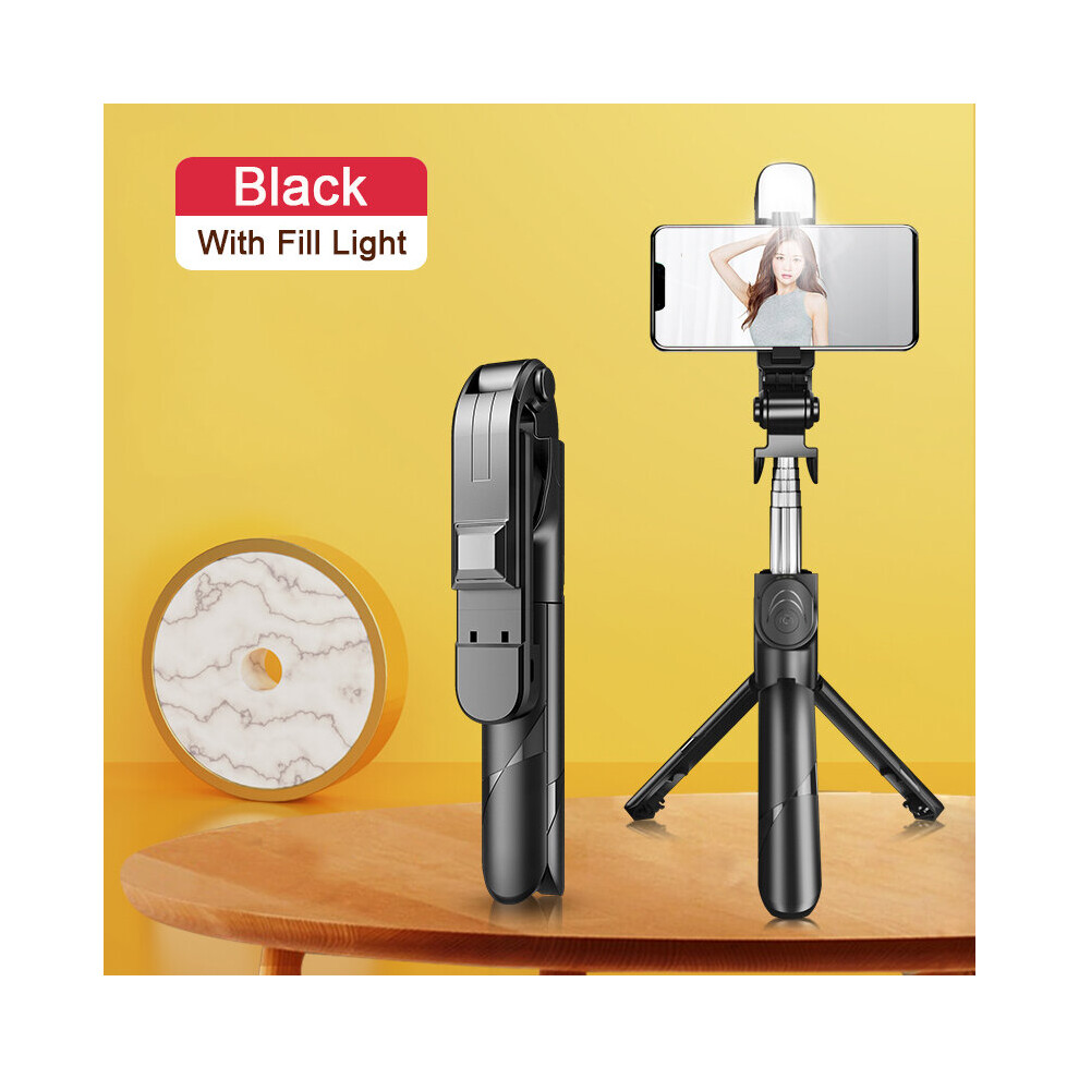 (A-L) Bluetooth Selfie Stick Portable Tripod Live Broadcast Extendable Monopod With Fill Shutter Remote For Ios Android Phone Black/Light 4852056945929