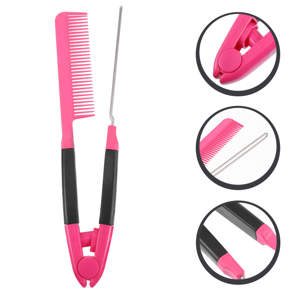 Dechoicelife (A-Rosy) Comb Hair Straightener Flat Brush Shaped V Hairdressing Salon Iron Straightening Styling Clamp Curling Knotty Splint Grip