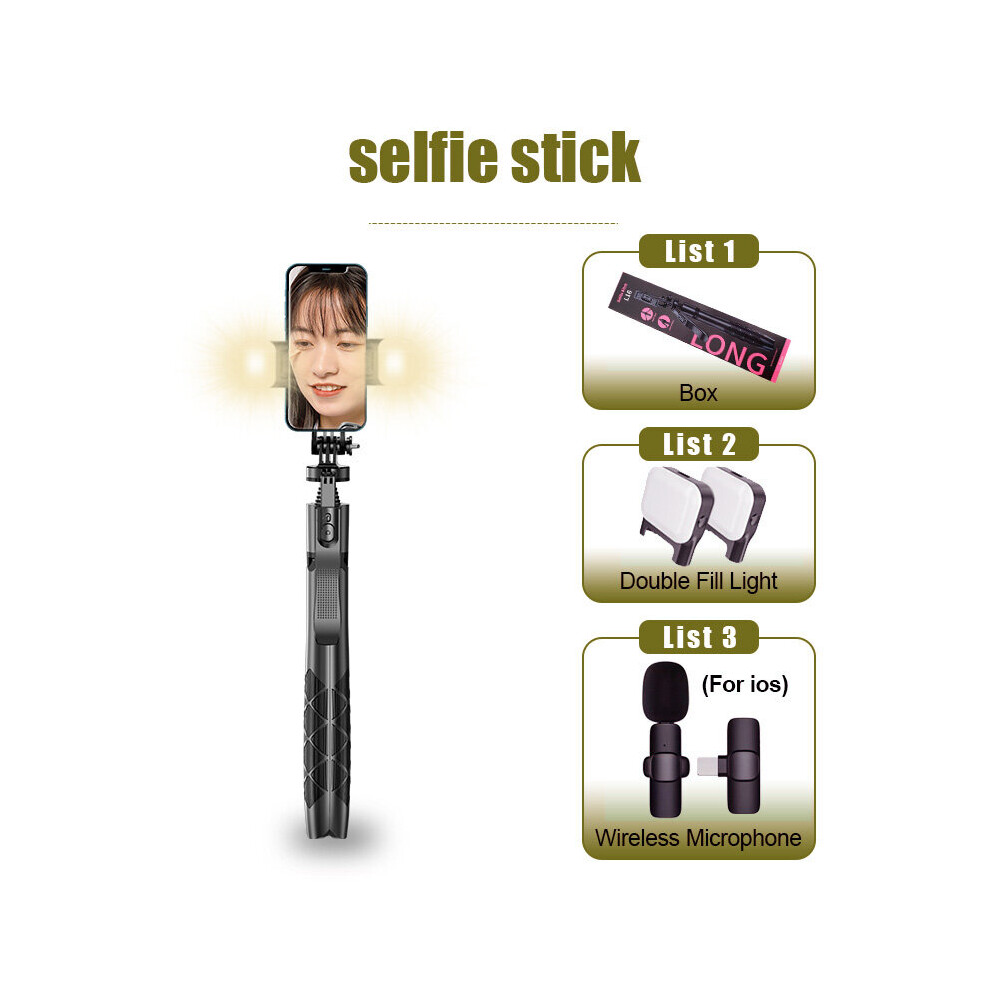 (A-Two Ios Mic) Fangtuosi Wireless Selfie Stick Tripod Stand Foldable Monopod With Led For Gopro Action Cameras Smartphones Shooting Live Light 4855008104801