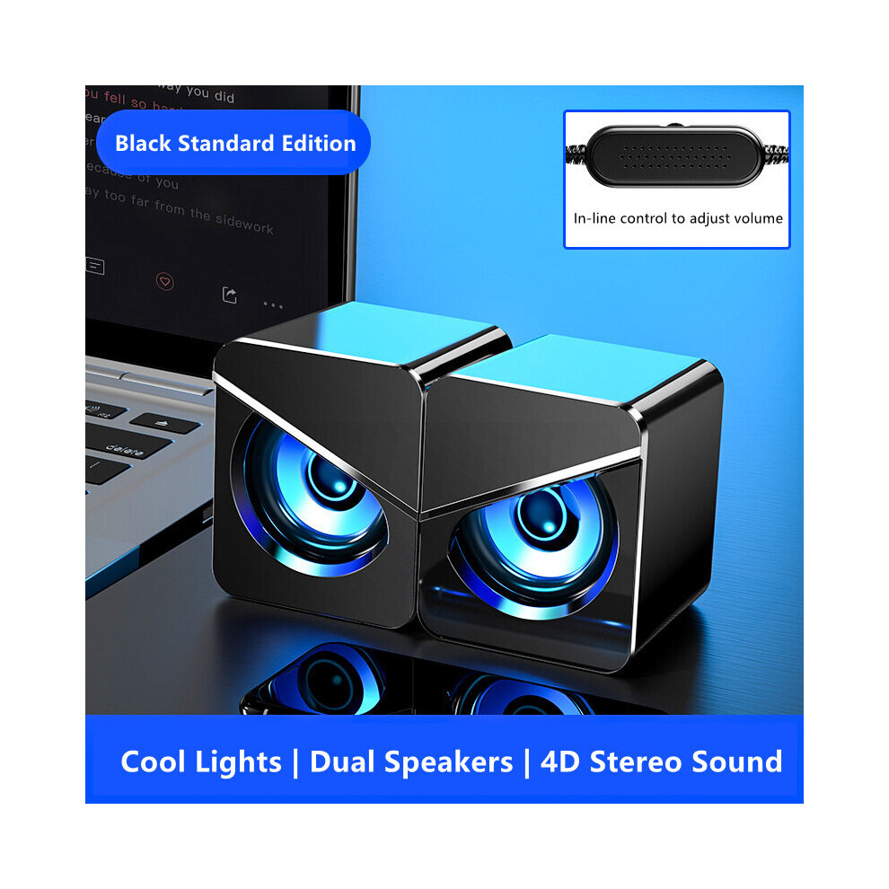 (A- Upgrade) Mini Computer Speaker Usb Wired Speakers 3D Stereo Sound Surround Loudspeaker Subwoofer Audio For Pc Laptop Notebook Loudspeaker Black 4851195400009