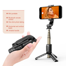 (a-Q10 68CM Black) 2022 Bluetooth Stick Portable Zoom Tripod for Mobile Phone Selfie Stick With LED Light For Huawei Honor iPhone Android Xiaomi
