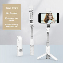 (a-Q10S 70CM White) 2022 Bluetooth Stick Portable Zoom Tripod for Mobile Phone Selfie Stick With LED Light For Huawei Honor iPhone Android Xiaomi