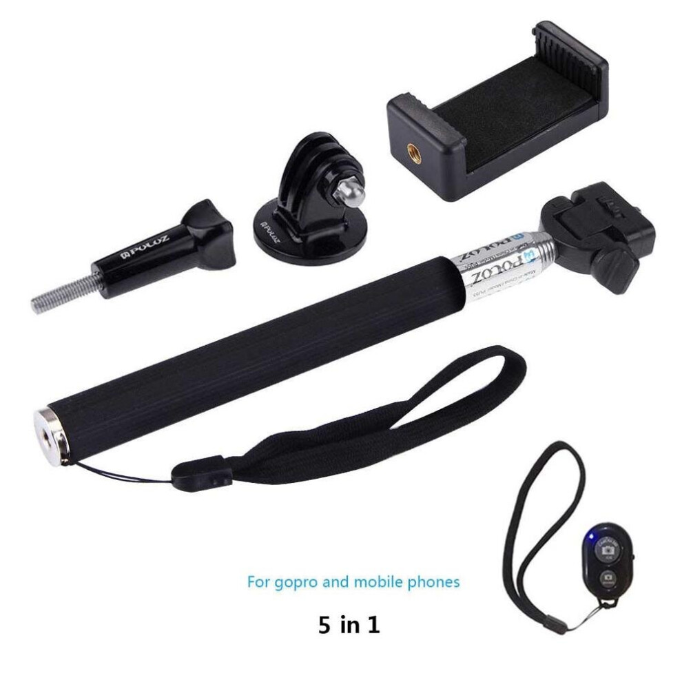 (A-5 In 1) Selfie Stick With Phone Holder Bluetooth Remote For Smartphone Extendable Monopod Tripod Adaptor Mount For Gopro Hero Cameras 4852056954938