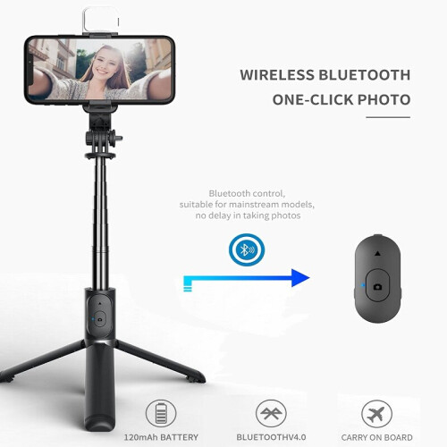 Wireless Bluetooth Selfie Stick Foldable Mini Tripod with Fill Light Shutter Remote Ccontrol For Huawei Xiaomi IOS Android Q02S 2